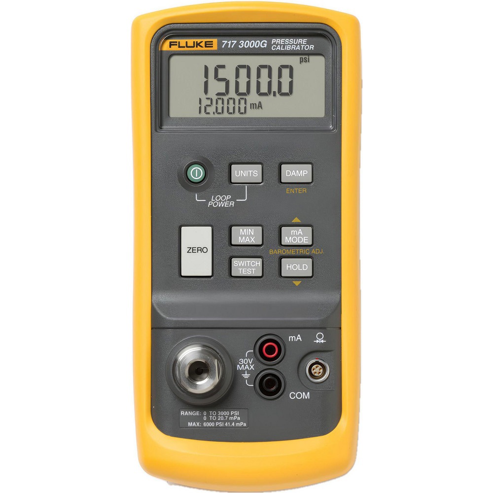 Measure pressure, 0.05% of full scale with internal sensor up to 5000 psi/345 bar sensor (5000G model). Measure mA with 0.015% accuracy and 0.001 mA resolution, while sourcing 24 V loop power. Measure pressure to 10,000 psi/700 bar using one of 29 Fluke 7