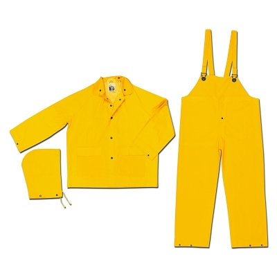 Rain Suit with Bib Overalls: Size 3X-Large, Non-Hazardous Protection, Yellow, Polyester & PVC