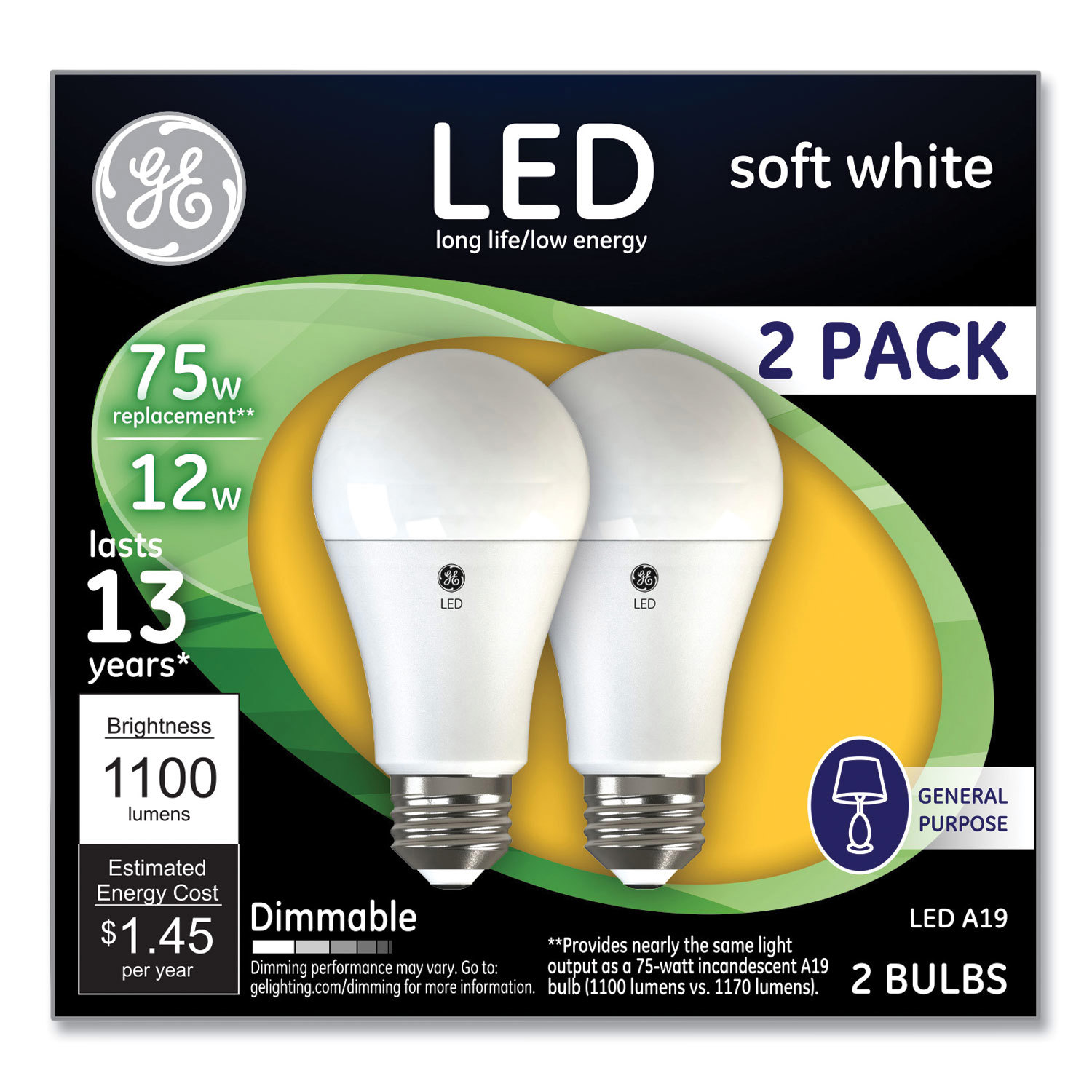 BULB,SW,75W,A19,2/PK,WH