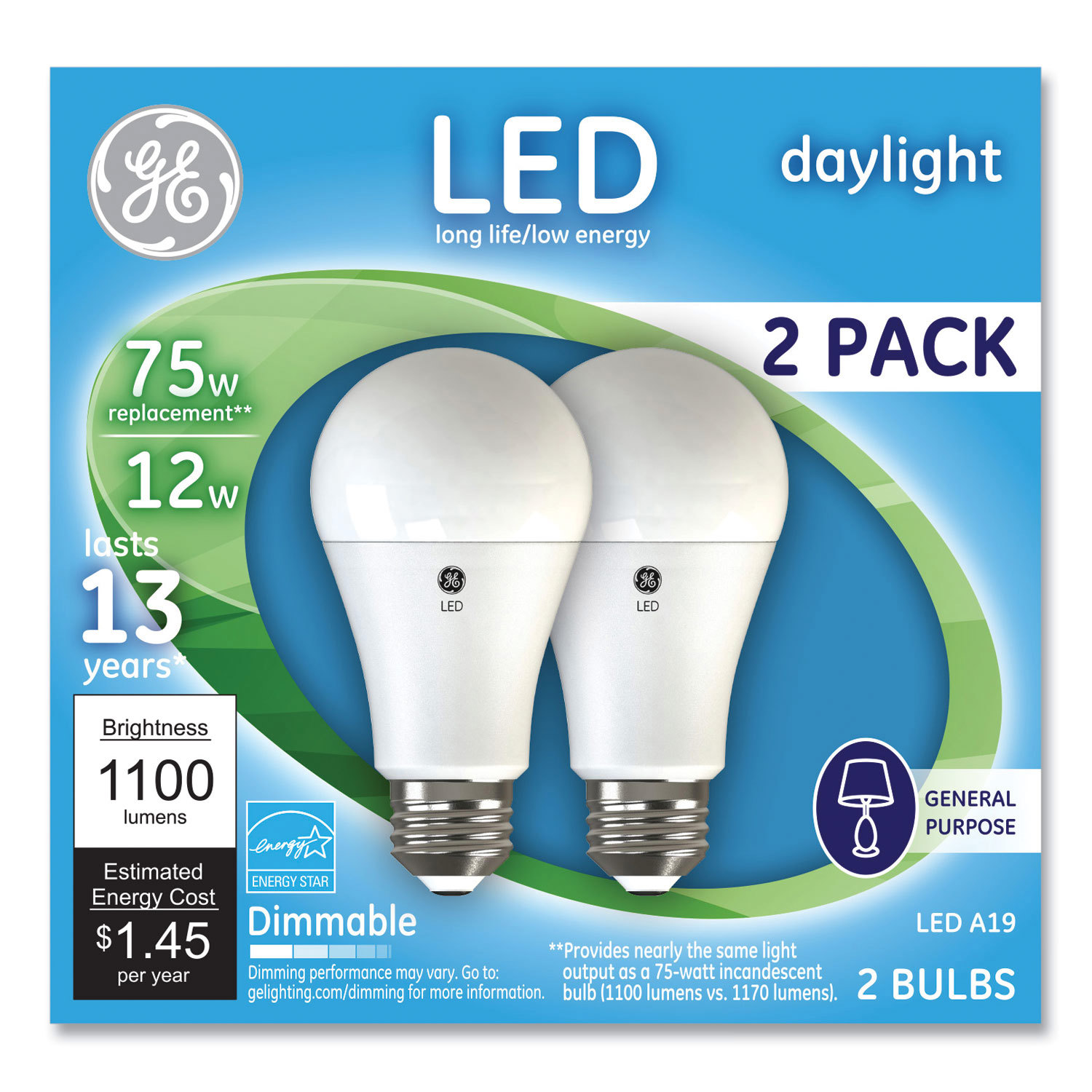 BULB,DL,75W,A19,2/PK