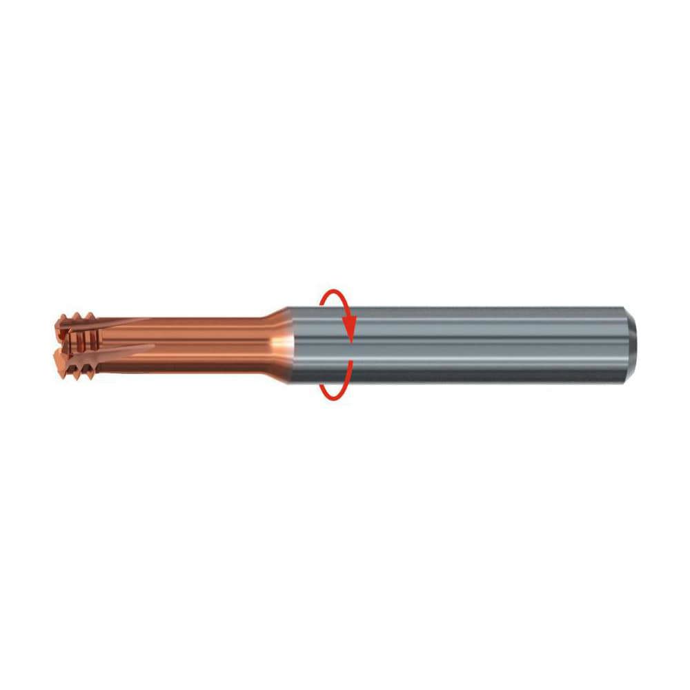 Helical Flute Thread Mills; Material: Solid Carbide ; Thread Size (mm): M5x0.8 ; Thread Type: Metric ; Shank Diameter (mm): 6.00 ; Cutting Diameter (mm): 3.80 ; Shank Type: Cylindrical