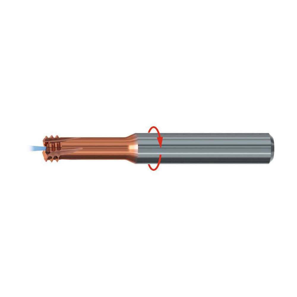 Helical Flute Thread Mills; Material: Solid Carbide ; Thread Size (Inch): 7/16-14 ; Thread Type: UNC ; Shank Diameter (mm): 10.00 ; Cutting Diameter (mm): 8.49 ; Shank Type: Cylindrical