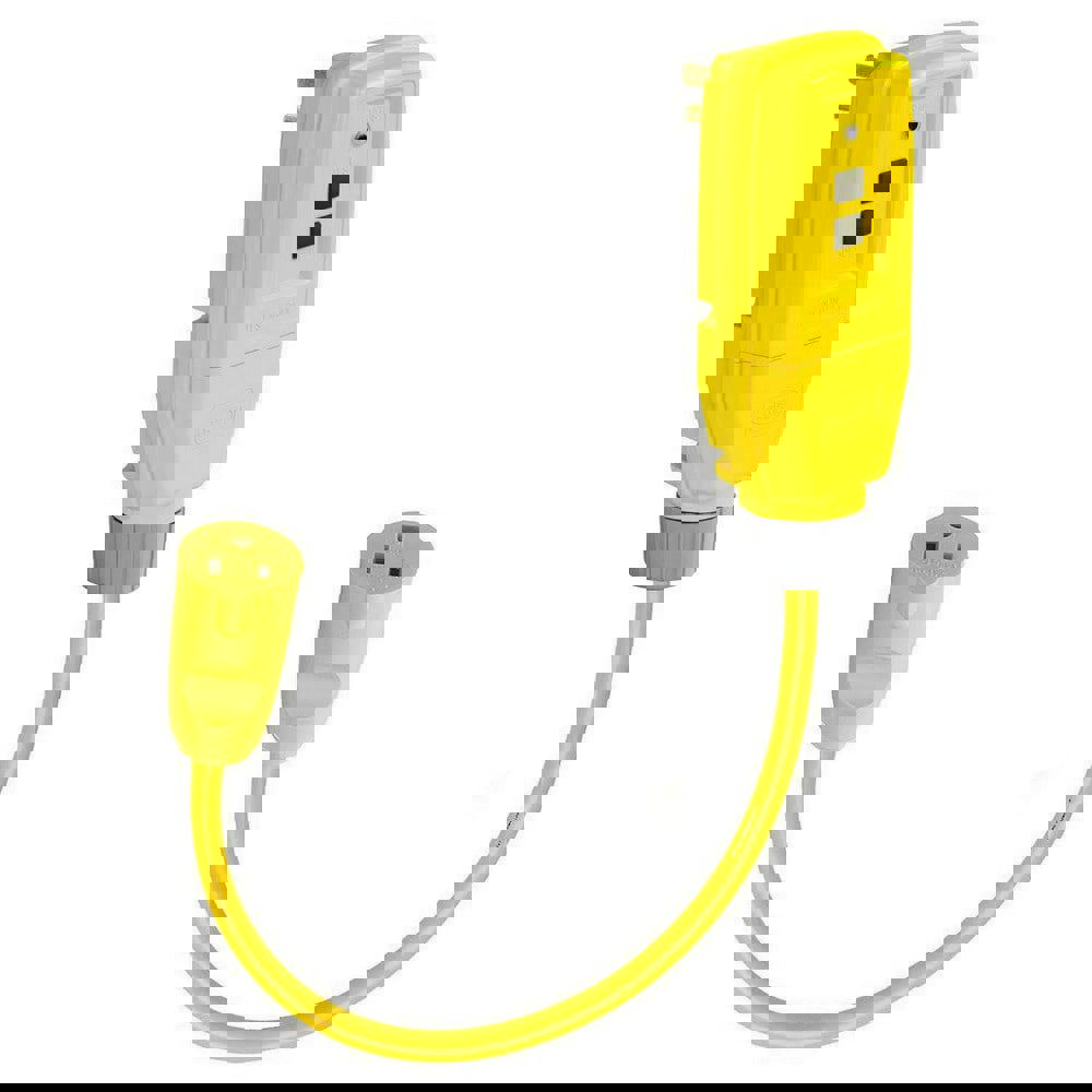 Power Protection Products, GFCI Plugs, Commercial, Auto Set, 15A 120V AC, 5-15R, 1' Cord, 4-6 mA Trip Level, Yellow