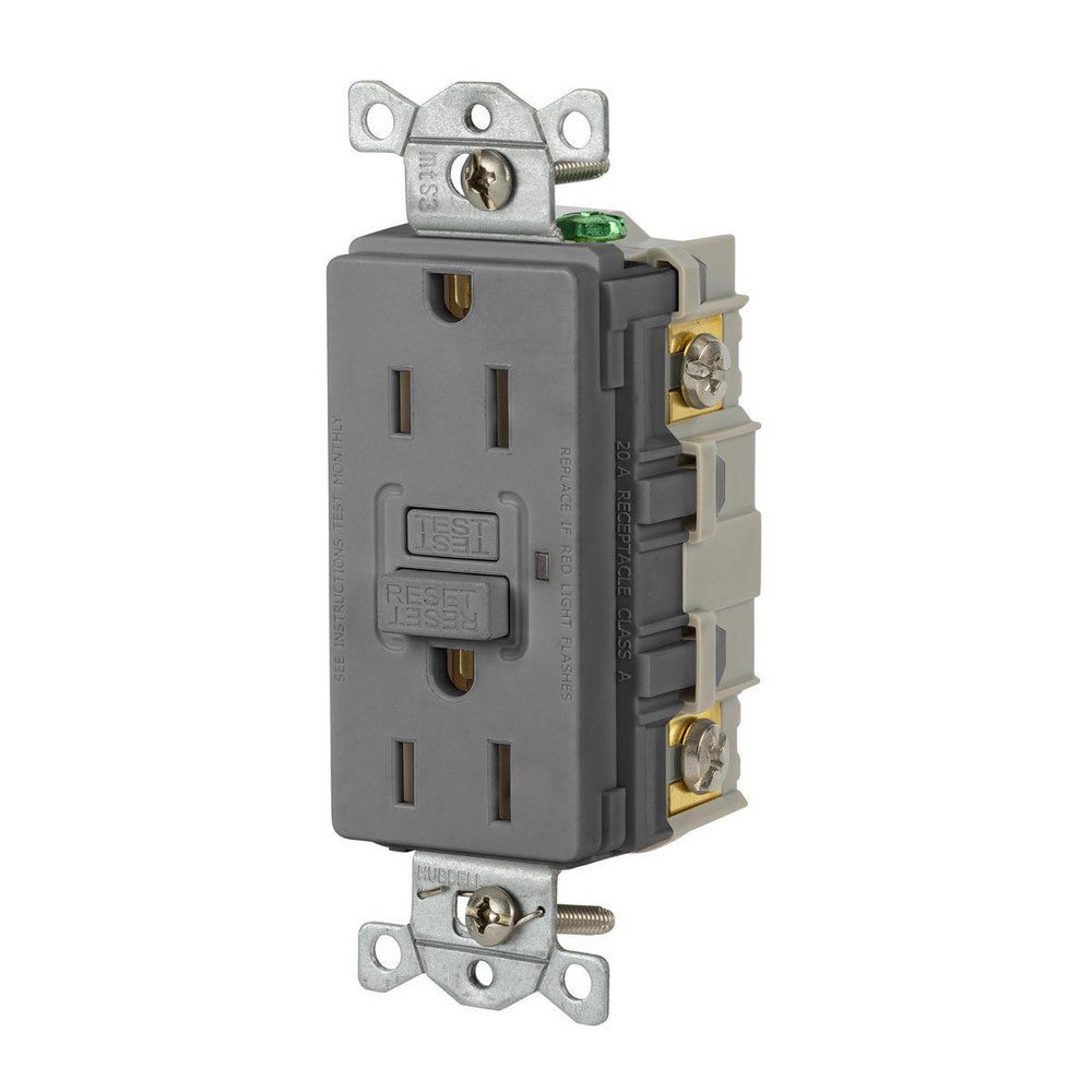 GFCI Receptacles; Grade: Commercial ; Receptacle Type: Duplex ; NEMA Configuration: 5-15R ; Wire Connection Type: Screw Terminals ; End Type: Socket ; Reset Type: Manual