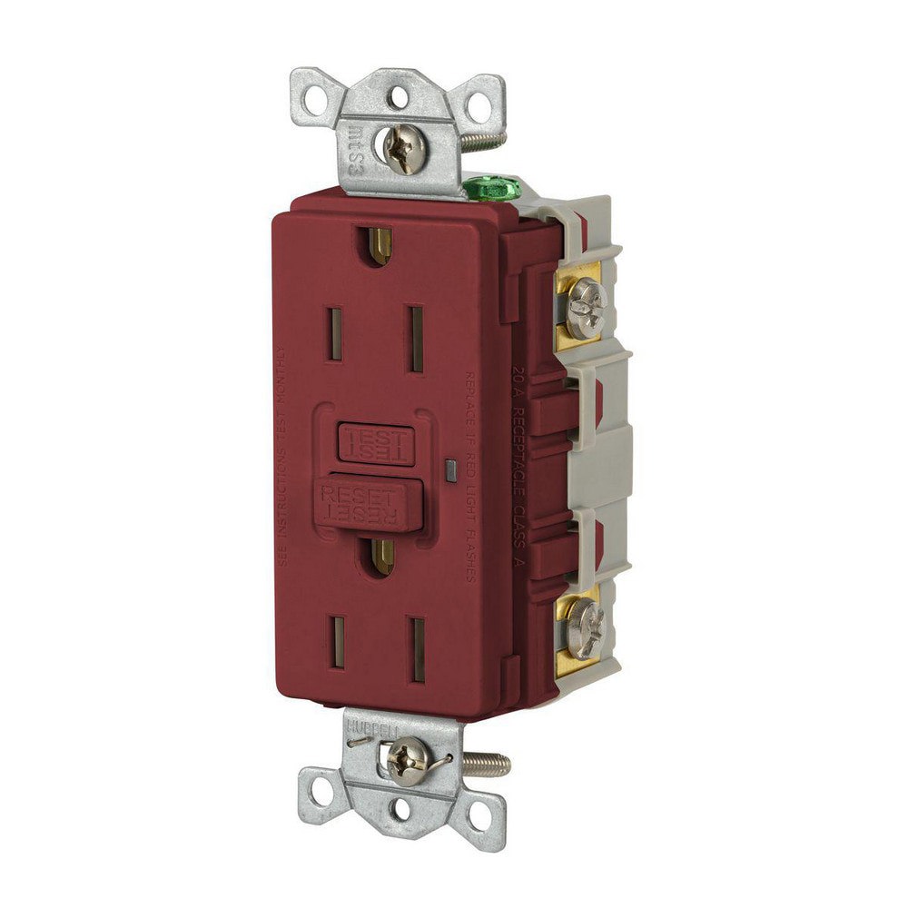 GFCI Receptacles; Grade: Commercial ; Receptacle Type: Duplex ; NEMA Configuration: 5-15R ; Wire Connection Type: Screw Terminals ; End Type: Socket ; Reset Type: Manual