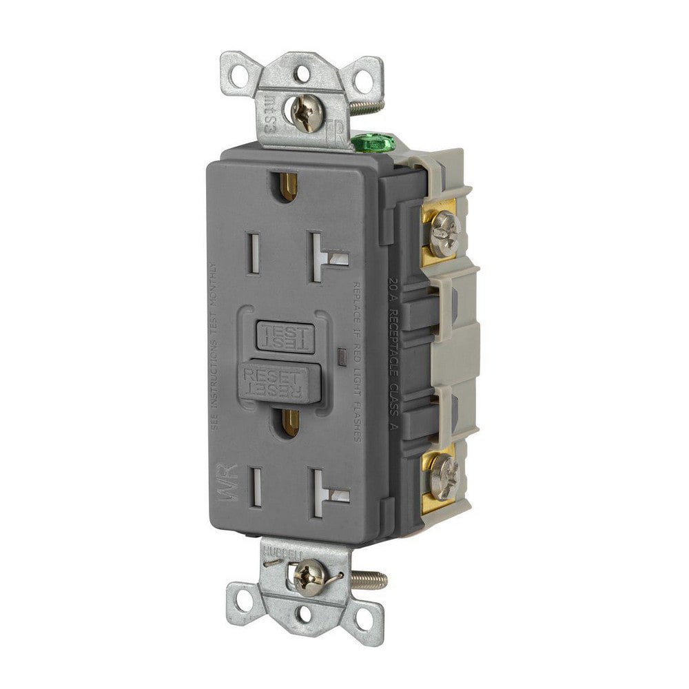 GFCI Receptacles; Grade: Commercial ; Receptacle Type: Duplex ; NEMA Configuration: 5-20R ; Wire Connection Type: Screw Terminals ; End Type: Socket ; Reset Type: Manual