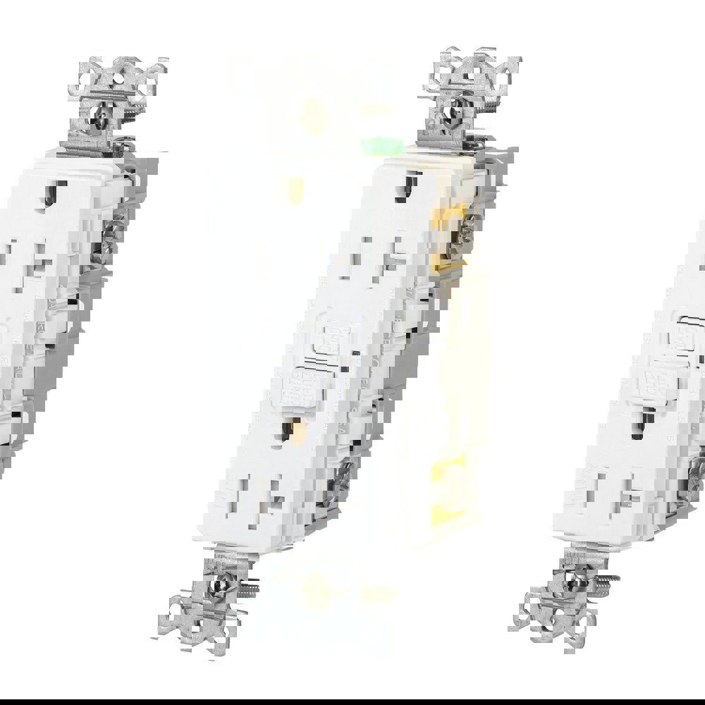 GFCI Receptacles; Grade: Commercial ; Receptacle Type: Duplex ; NEMA Configuration: 5-20R ; Wire Connection Type: Screw Terminals ; End Type: Socket ; Reset Type: Manual