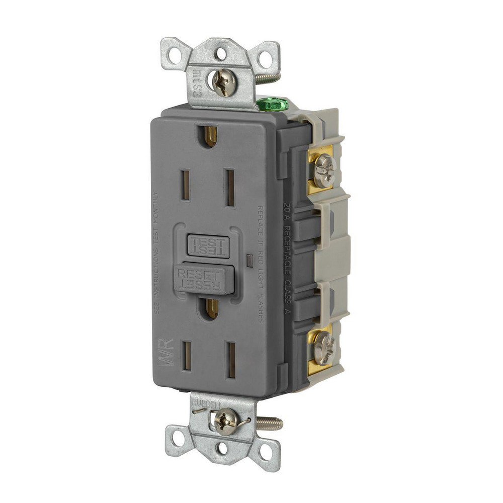 GFCI Receptacles; Grade: Commercial ; Receptacle Type: Duplex ; NEMA Configuration: 5-15R ; Wire Connection Type: Screw Terminals ; End Type: Socket ; Reset Type: Manual