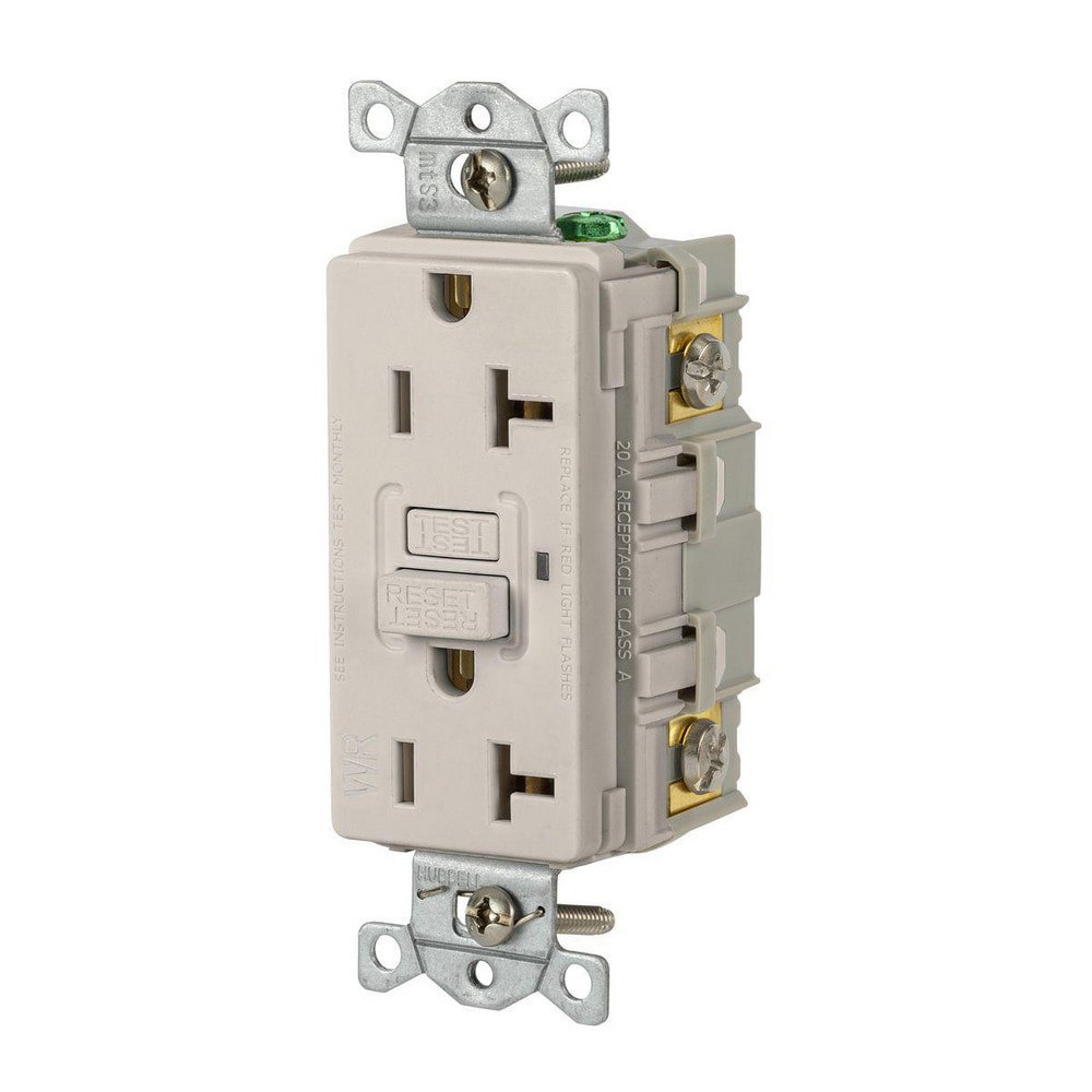 GFCI Receptacles; Grade: Commercial ; Receptacle Type: Duplex ; NEMA Configuration: 5-20R ; Wire Connection Type: Screw Terminals ; End Type: Socket ; Reset Type: Manual