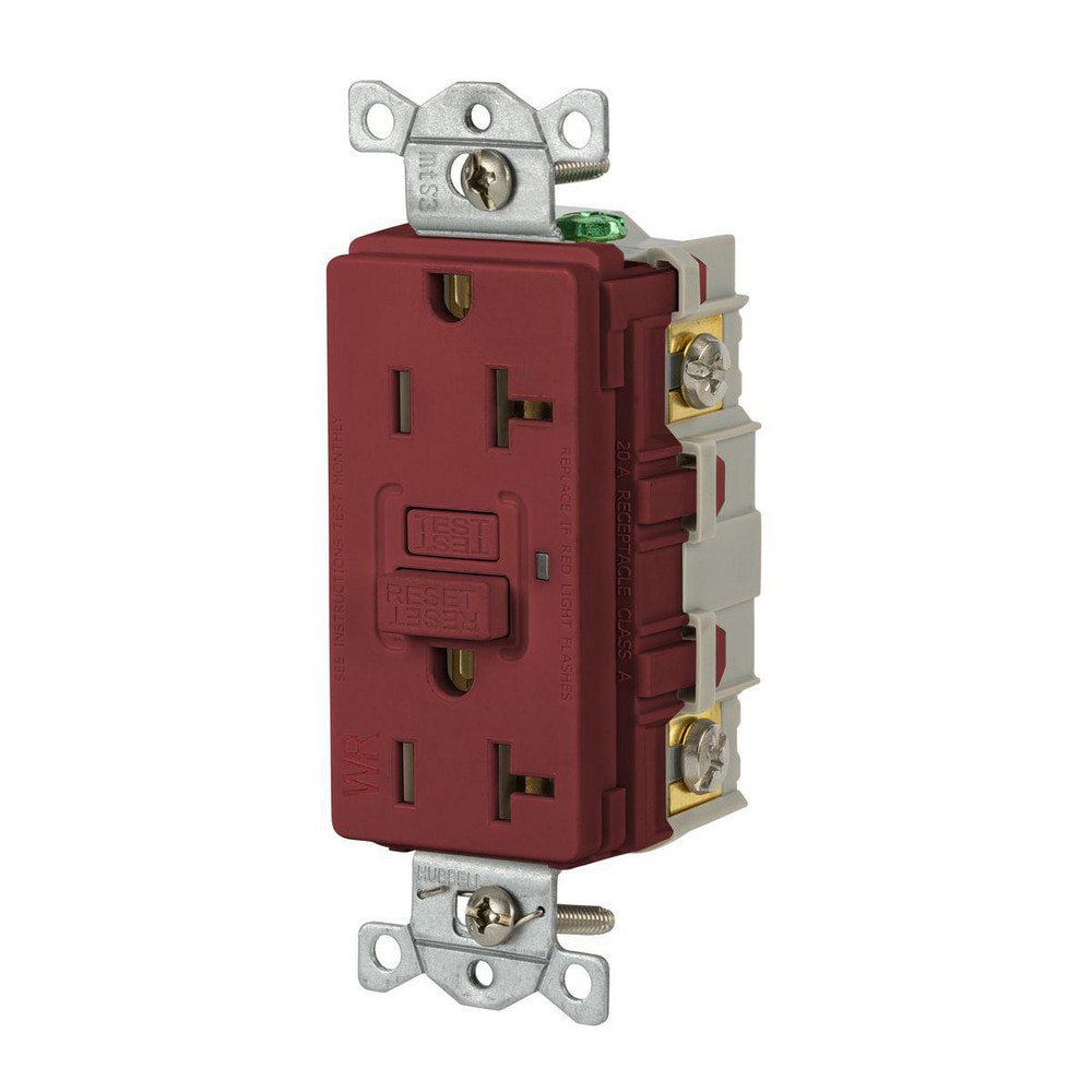 GFCI Receptacles; Grade: Commercial ; Receptacle Type: Duplex ; NEMA Configuration: 5-20R ; Wire Connection Type: Screw Terminals ; End Type: Socket ; Reset Type: Manual
