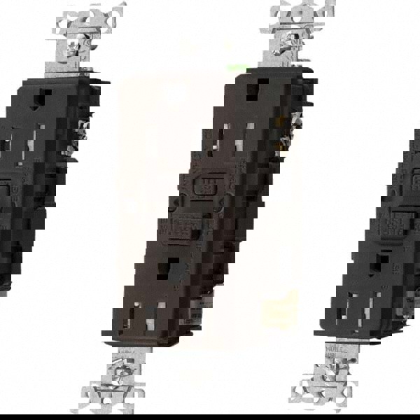 GFCI Receptacles; Grade: Commercial; Color: Brown; NEMA Configuration: 5-15R; Amperage: 15; Reset Type: Manual; Voltage: 125 VAC; Wiring Method: Back; Body Material: Nylon; Flange Style: No Flange; Flange Included: No; Amperage: 15 A; Voltage: 125 V ac; R