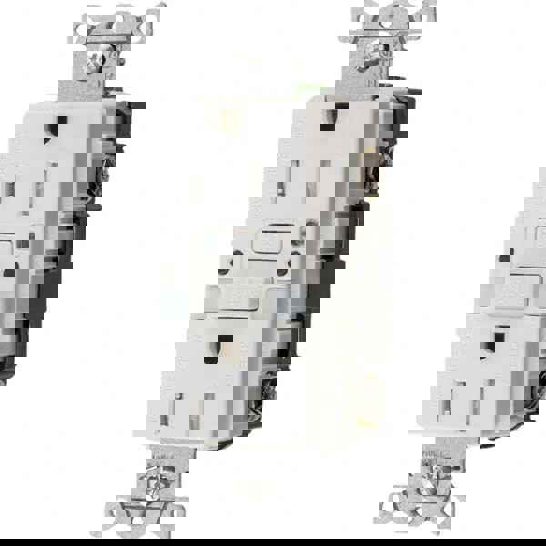 GFCI Receptacles; Grade: Commercial; Color: White; NEMA Configuration: 5-15R; Amperage: 15; Reset Type: Manual; Voltage: 125 VAC; Wiring Method: Side; Back; Body Material: Thermoplastic Nylon; Flange Style: No Flange; Flange Included: No; Amperage: 15 A;