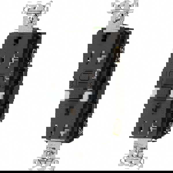 GFCI Receptacles; Grade: Commercial; Color: Black; NEMA Configuration: 5-20R; Amperage: 20; Reset Type: Manual; Voltage: 125 VAC; Wiring Method: Side; Back; Body Material: Thermoplastic Nylon; Flange Style: No Flange; Flange Included: No; Amperage: 20 A;