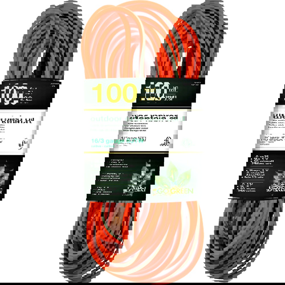 Power Cords; Cord Type: Extension Cord ; Overall Length (Feet): 100 ; Cord Color: Orange ; Amperage: 10 ; Voltage: 125 ; Wire Gauge: 16