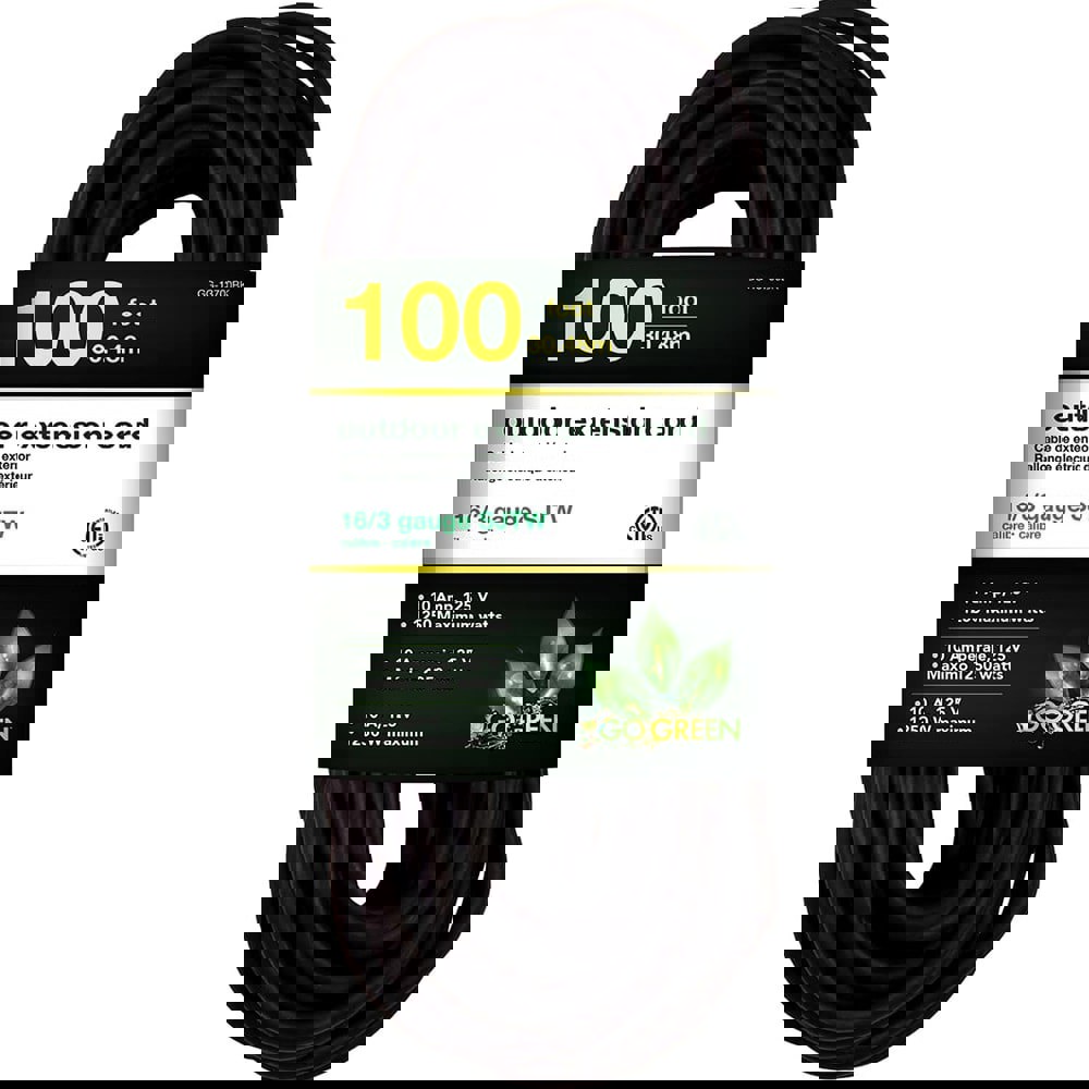 Power Cords; Cord Type: Extension Cord ; Overall Length (Feet): 100 ; Cord Color: Black ; Amperage: 10 ; Voltage: 125 ; Wire Gauge: 16