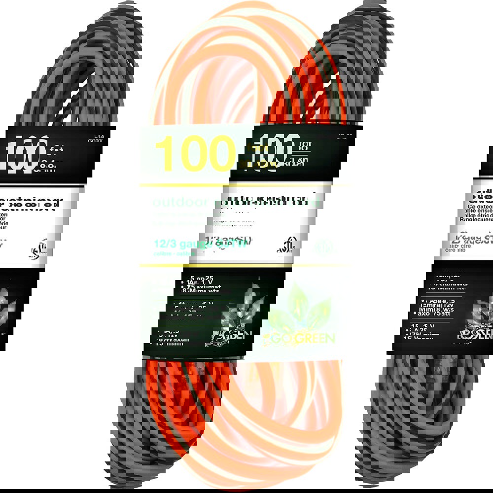 Power Cords; Cord Type: Extension Cord ; Overall Length (Feet): 100 ; Cord Color: Orange ; Amperage: 15 ; Voltage: 125 ; Wire Gauge: 12