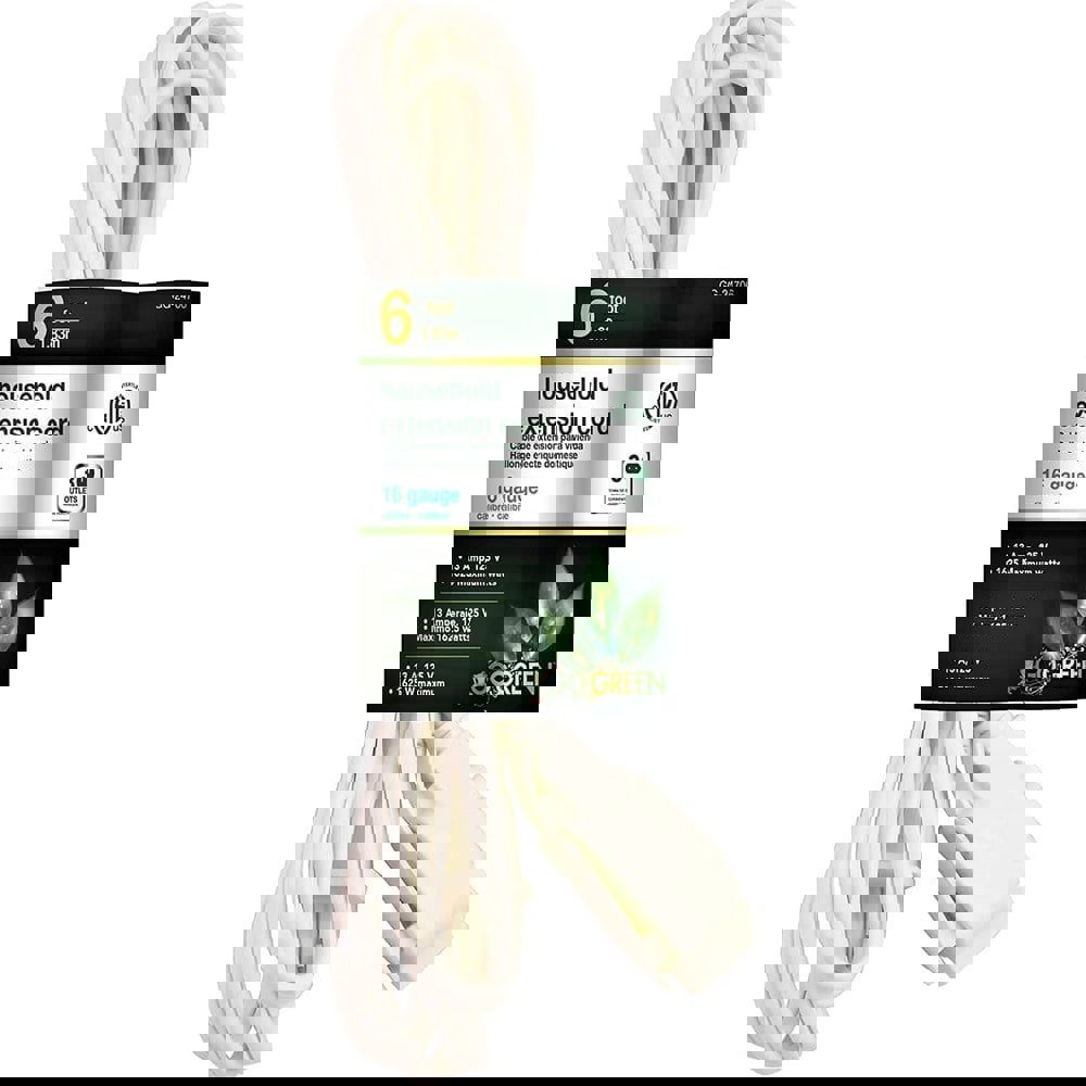 Power Cords; Cord Type: Replacement Cord ; Overall Length (Feet): 6 ; Cord Color: White ; Amperage: 13 ; Voltage: 125 ; Wire Gauge: 16