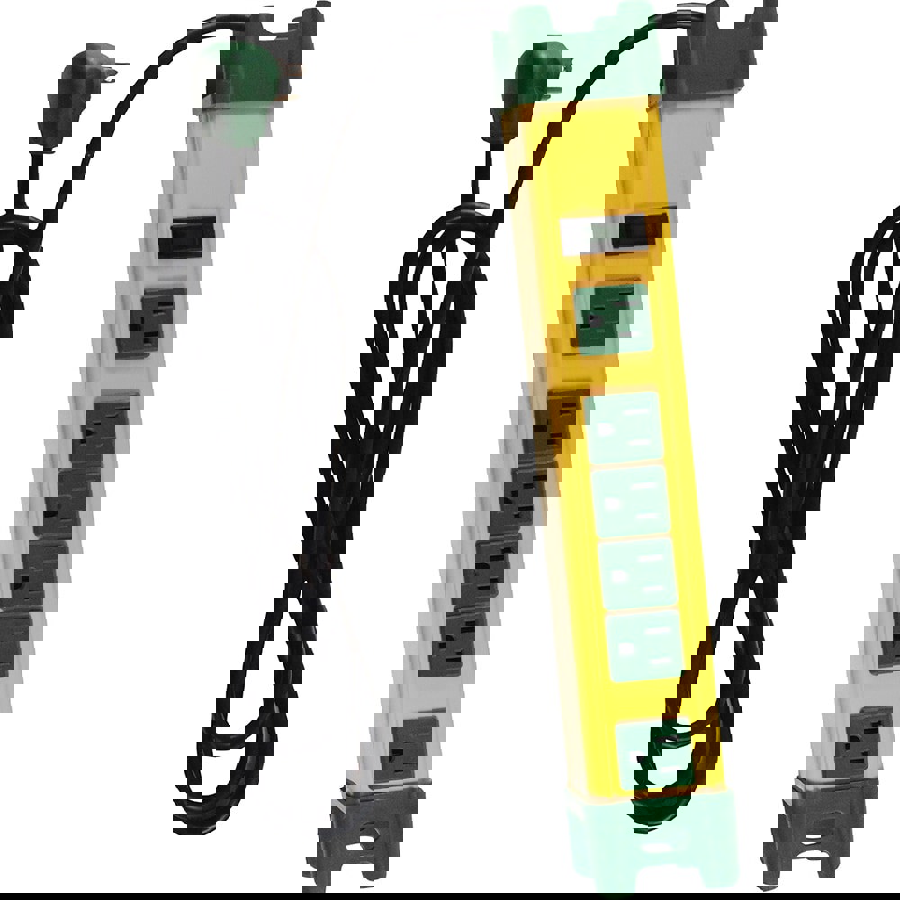 Power Outlet Strips; Amperage: 15.0 ; Voltage: 125V ; Cord Length: 6ft ; Material: Metal ; Number Of Outlets: 6 ; Cord Length (Feet): 6