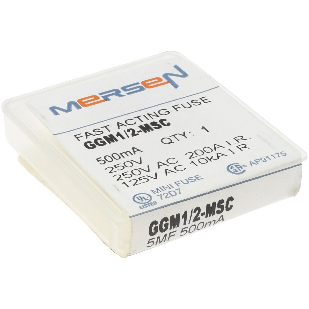 Cylindrical Fast-Acting Fuse: 0.5 A, 20 mm OAL, 5 mm Dia