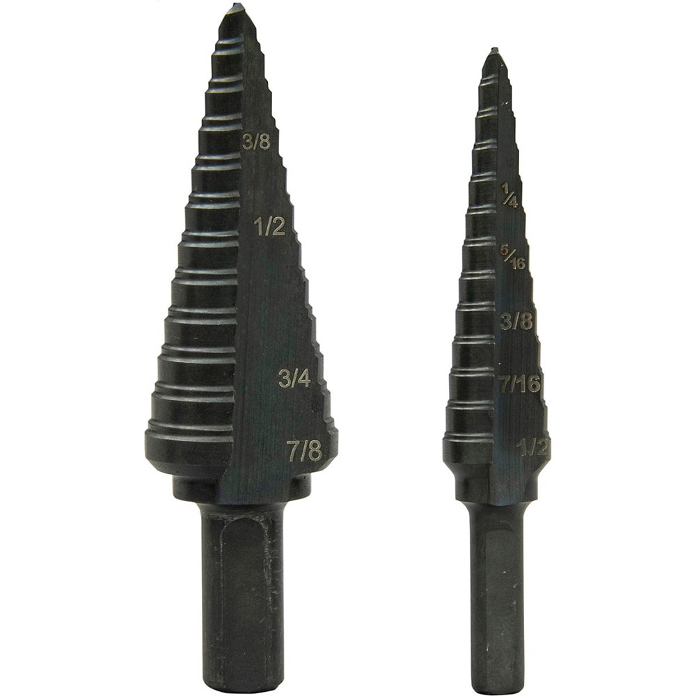 Drill Bit Set: Step Drill Bits, 2 Pc, 0.5