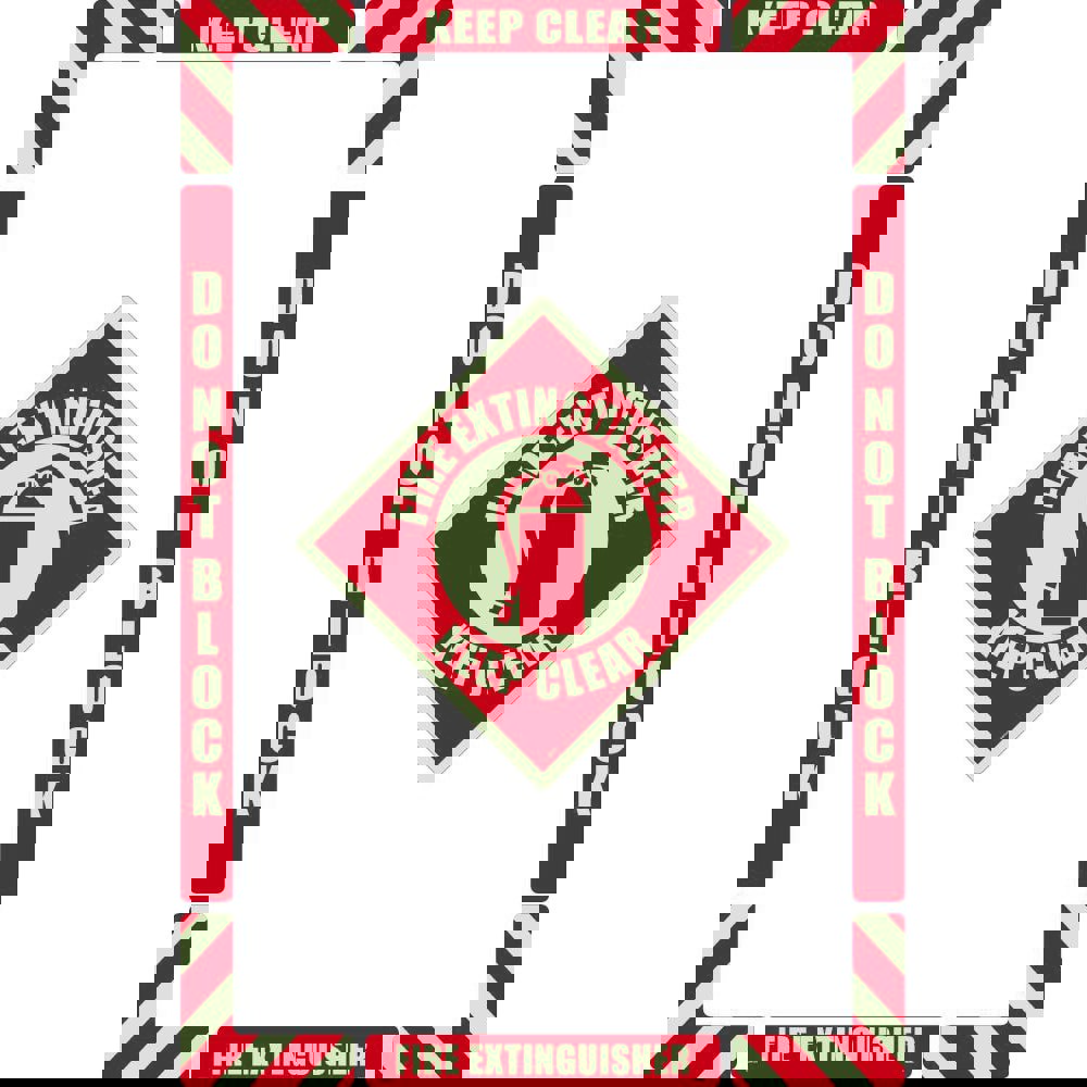 Accident Prevention Adhesive Backed Floor Sign: Rectangle, ''Fire Extinguisher Keep Clear''