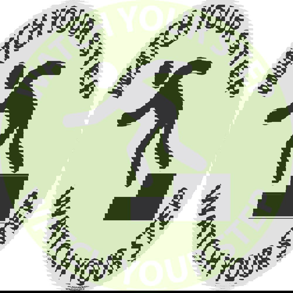 Accident Prevention Adhesive Backed Floor Sign: Round, ''Watch Your Step''