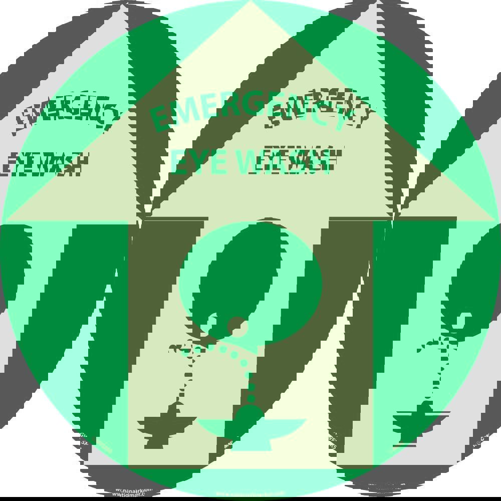 Restroom, Janitorial & Housekeeping Adhesive Backed Floor Sign: Round, ''Emergency Eyewash''