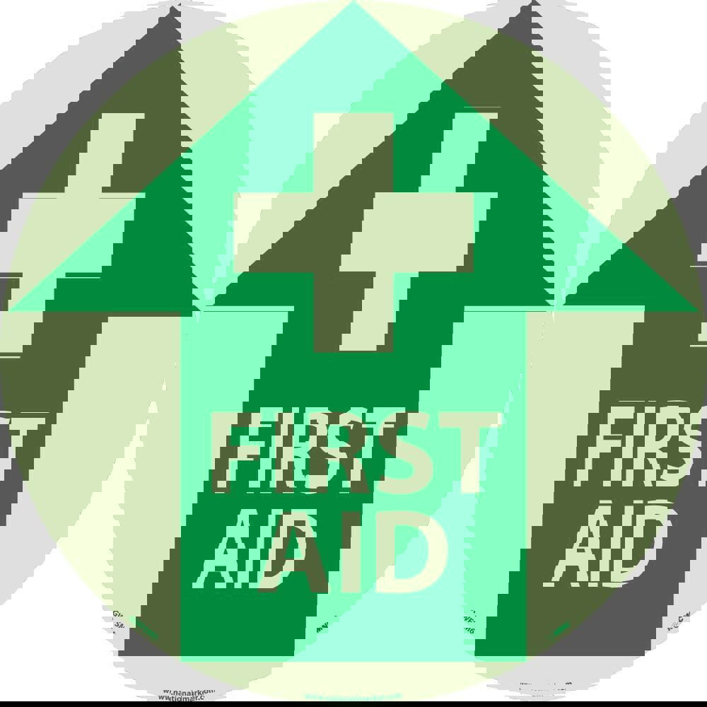 First Aid Adhesive Backed Floor Sign: Round, ''First Aid''