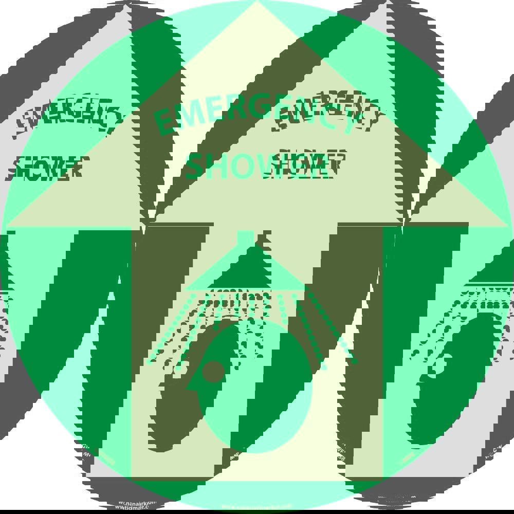 First Aid Adhesive Backed Floor Sign: Round, ''Emergency Shower''