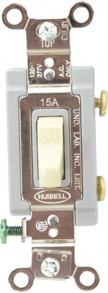 1 Pole, 120 to 277 VAC, 15 Amp, Industrial Grade Toggle Wall Switch