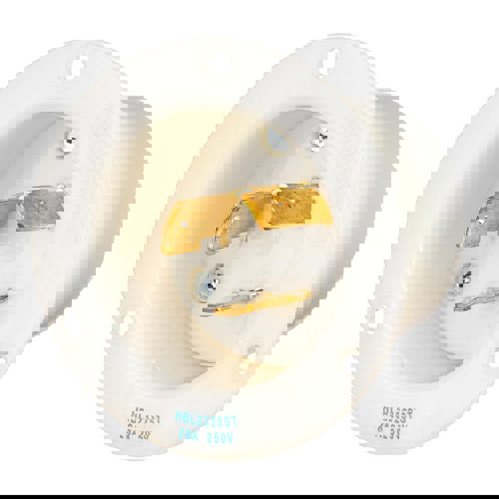 Locking Devices, Twist-Lock. Edge, Industrial, Flanged Inlet, 20A 250V, 2-Pole 3-Wire Grounding, L6-20P, Screwless Terminal, White