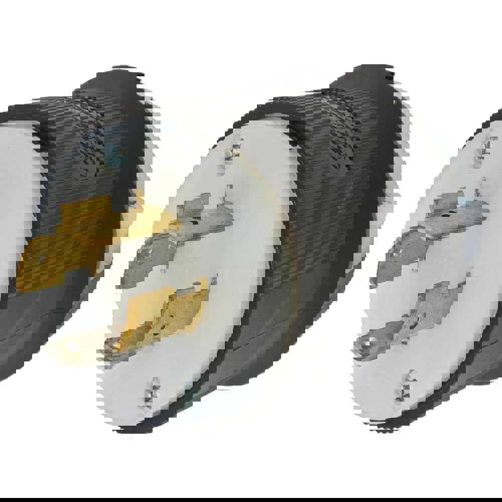 Locking Devices, Twist-Lock., Industrial, Male Insulgrip. Plug, 20A 125/250V AC, 3- Pole 4-Wire Grounding, L14-20P, Spring Terminal, Black and White Nylon.