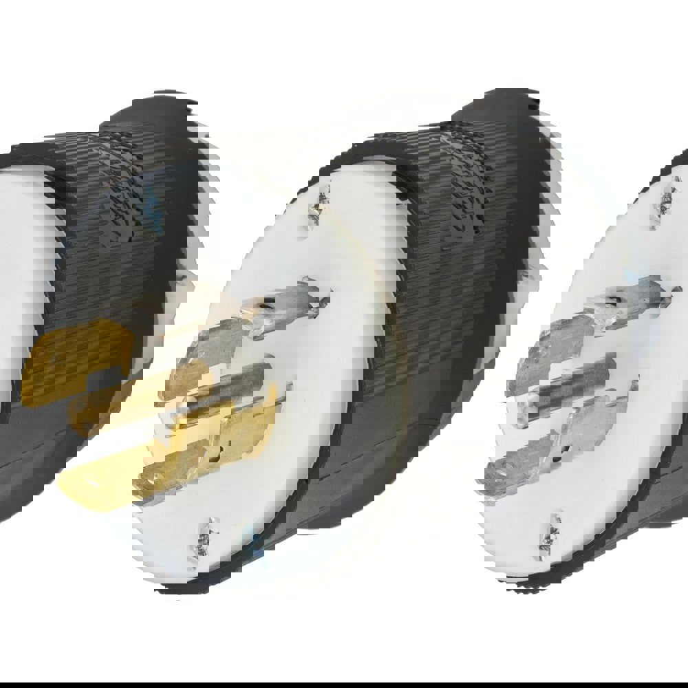 Locking Devices, Twist-Lock., Industrial, Male Insulgrip. Plug, 20A 3-Phase WYE 120/208VAC, 4-Pole 5-Wire Grounding, L21-20P, Spring Terminal, Black and White Nylon.