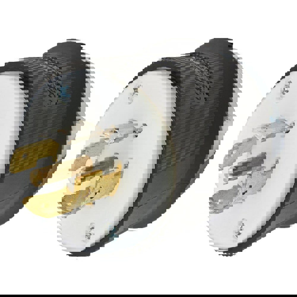 Locking Devices, Twist-Lock., Industrial, Male Insulgrip. Plug, 20A 3-Phase 277/480V AC, 4-Pole 5-Wire Grounding, L22-20R, Spring Terminal, Black and White Nylon.