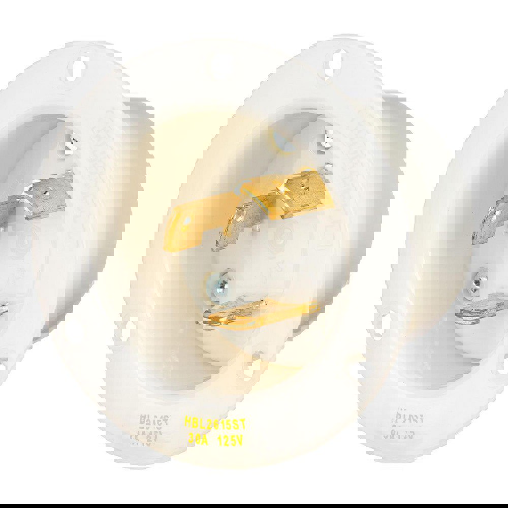 Locking Devices, Twist-Lock. Edge, Industrial, Flanged Inlet, 30A 125V 2-Pole 3-Wire Grounding, L5-30P, Screwless Terminal, White