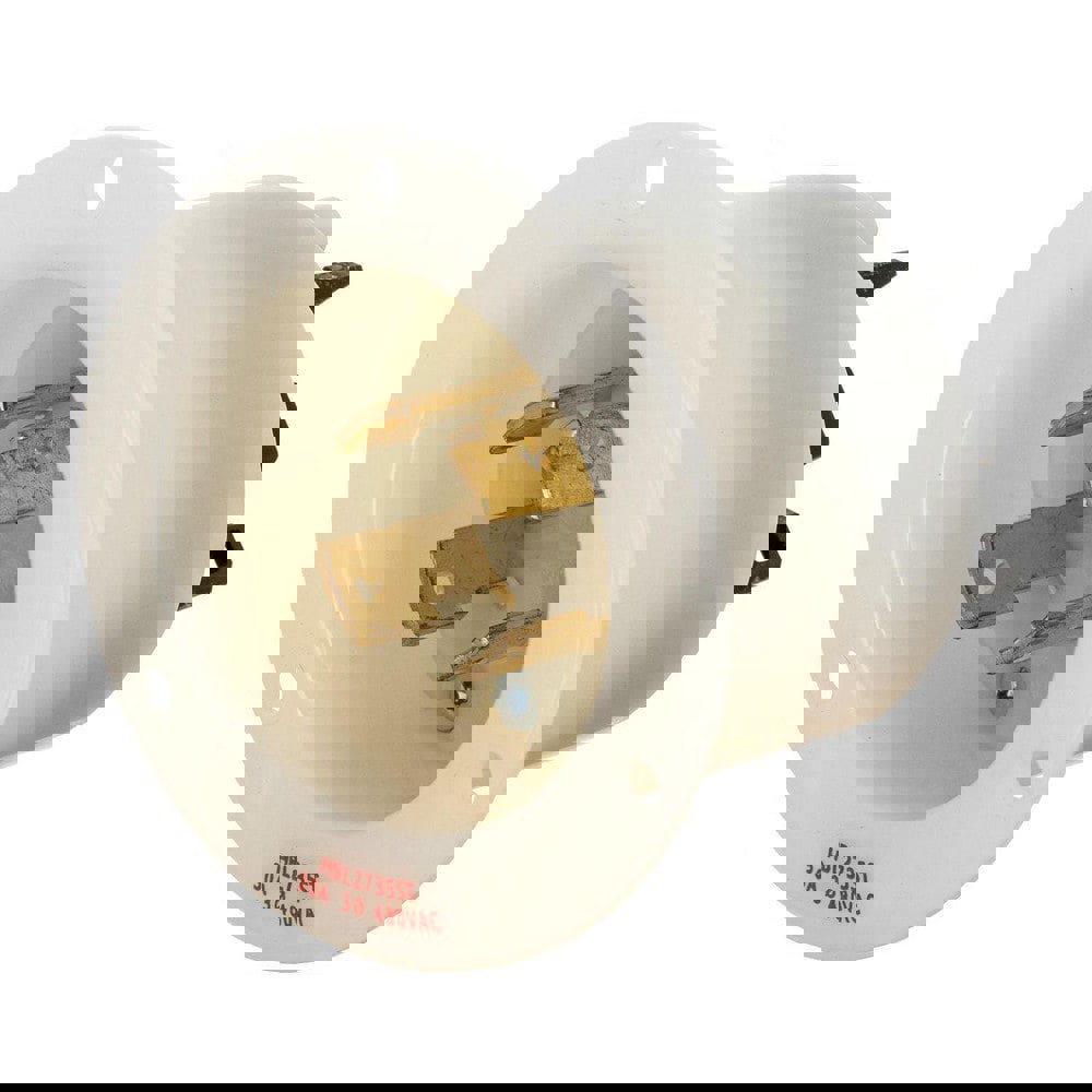 Locking Devices, Twist-Lock., Industrial, Insulgrip. Flanged Inlet, 30A 3-Phase Delta 480V AC, 3-Pole 4-Wire Grounding, L16-30P, Spring Terminal, White.
