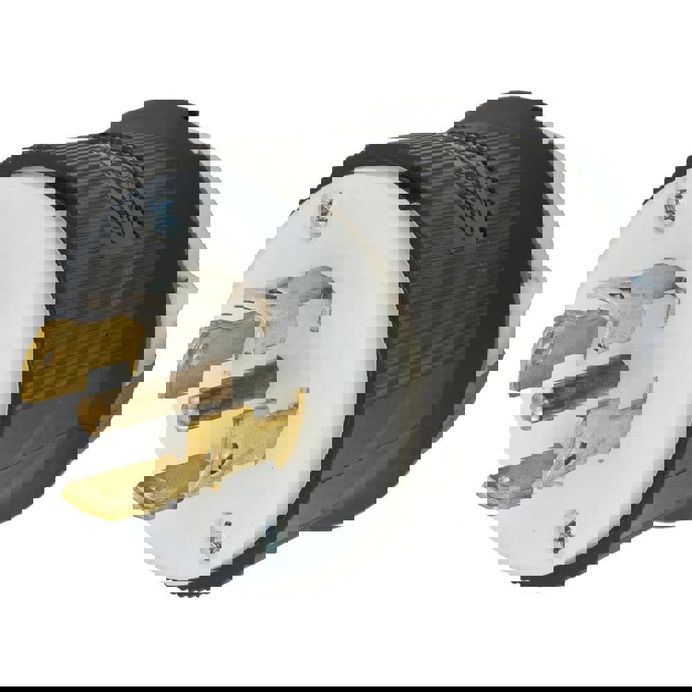 Locking Devices, Twist-Lock., Industrial, Male Insulgrip. Plug, 30A 3-Phase 120/208V AC, 4-Pole 5-Wire Grounding, L21-30P, Spring Terminal, Black and White Nylon.