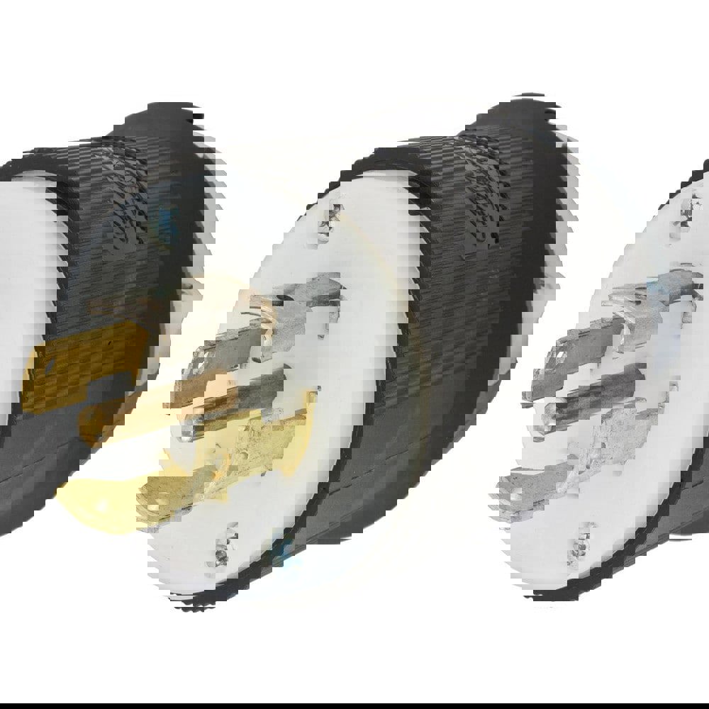 Locking Devices, Twist-Lock., Industrial, Male Insulgrip. Plug, 30A 3-Phase 277/480V AC, 4-Pole 5-Wire Grounding, L22-30P, Spring Terminal, Black and White Nylon.