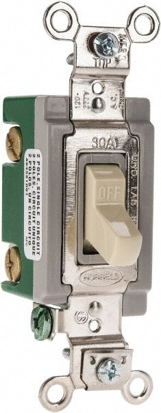 2 Pole, 120 to 277 VAC, 30 Amp, Industrial Grade Toggle Wall Switch