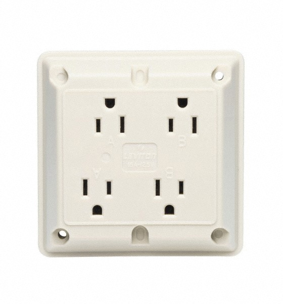 Straight Blade Fourplex Receptacle: NEMA 5-15R, 15 Amps, Self-Grounding