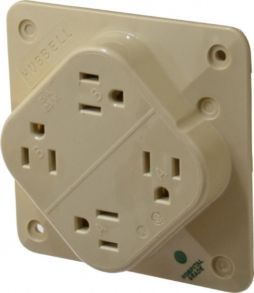 Straight Blade Fourplex Receptacle: NEMA 5-15R, 15 Amps, Self-Grounding