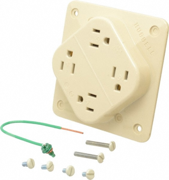 Straight Blade Fourplex Receptacle: NEMA 5-15R, 15 Amps, Self-Grounding