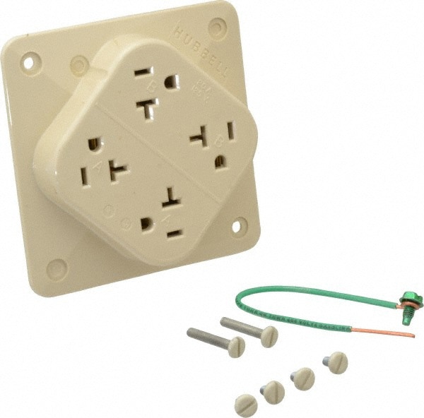 Straight Blade Fourplex Receptacle: NEMA 5-20R, 20 Amps, Self-Grounding
