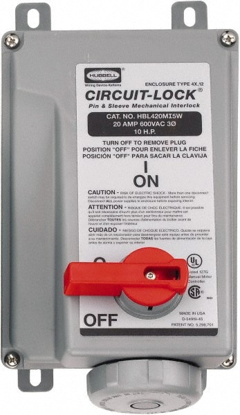 3 Phase, 600 VAC, 20 Amp, 10 hp, Interlock Receptacle