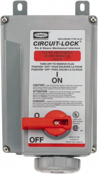 3 Phase, 480 VAC, 20 Amp, 5 hp, Interlock Receptacle