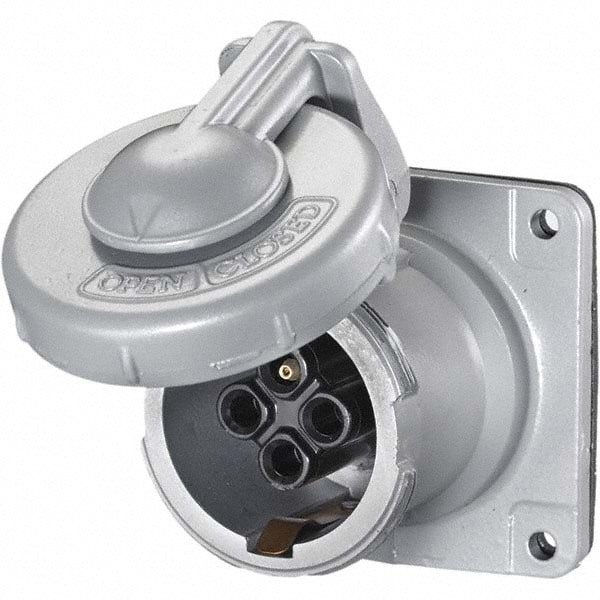 Pin & Sleeve Receptacles; Receptacle/Part Type: Receptacle; Pin Configuration: 4; Number of Poles: 3; IEC Pin & Sleeve Style: IEC 60309-2; IEC 60309-1; Amperage: 30 A; Voltage: 600 V ac; Hub Size (Inch): 1 in; Resistance Features: Water-Tight; Number Of P