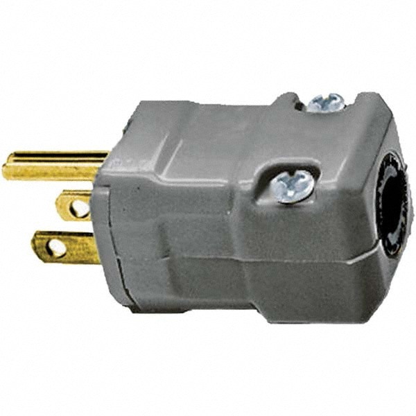 Straight Blade Plug: Industrial, 5-15P, 125VAC, Gray