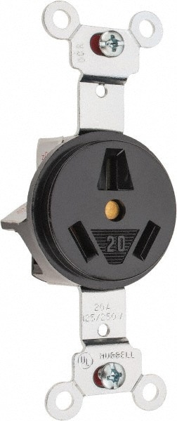 Straight Blade Single Receptacle: NEMA 10-20R, 20 Amps, Ungrounded