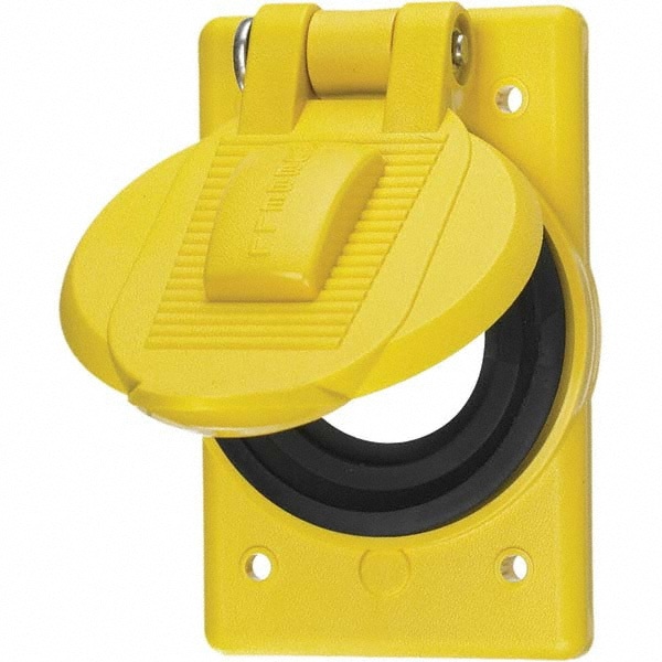Weatherproof Box Covers; Electrical Box Shape: Round; Number Of Outlets: 1; Resistance Features: Weather-Resistant; Housing Material: Thermoplastic; Overall Length: 4.5600 in; Recommended Environment: Wet Location; Overall Width: 2.8400 in; Housing Color: