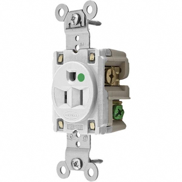 Straight Blade Single Receptacle: NEMA 5-15R, 15 Amps, Grounded